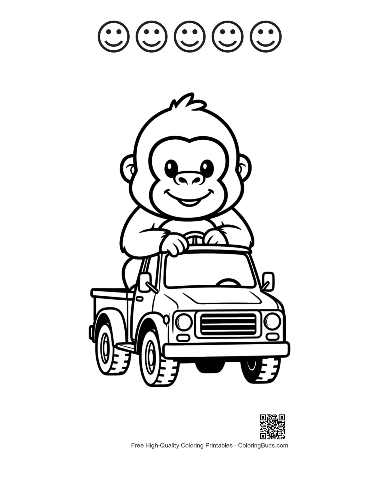 Gorilla in truck with happy faces outline