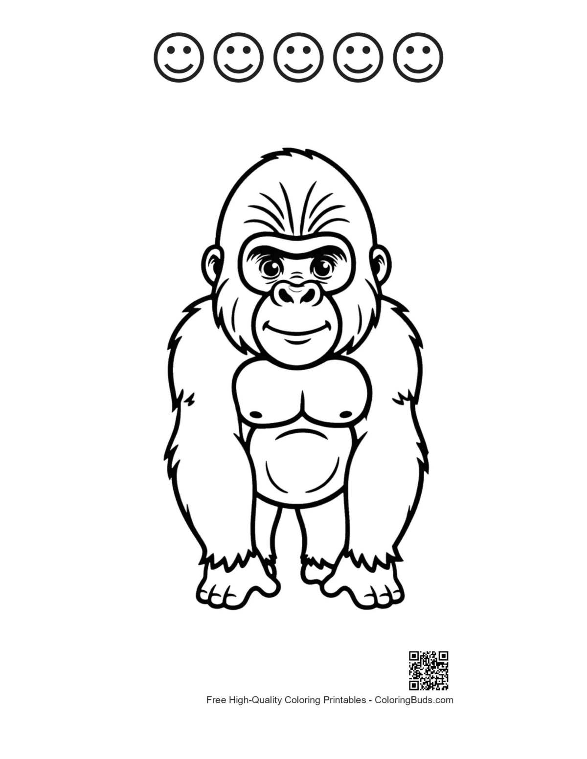 Printable cute gorilla smiling with happy faces