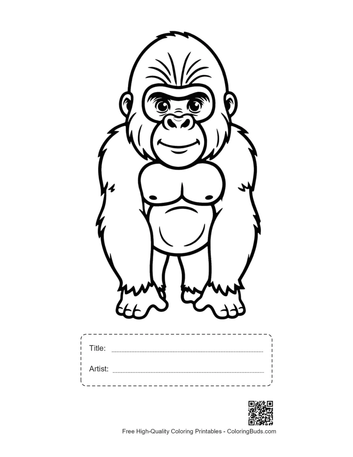 Cute cartoon gorilla smiling printable with title box