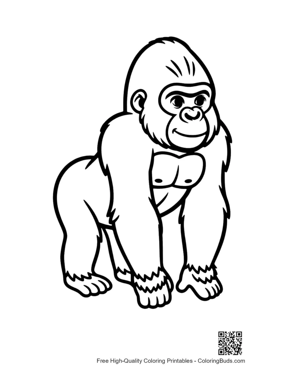 Adorable cute cartoon gorilla standing smiling illustration