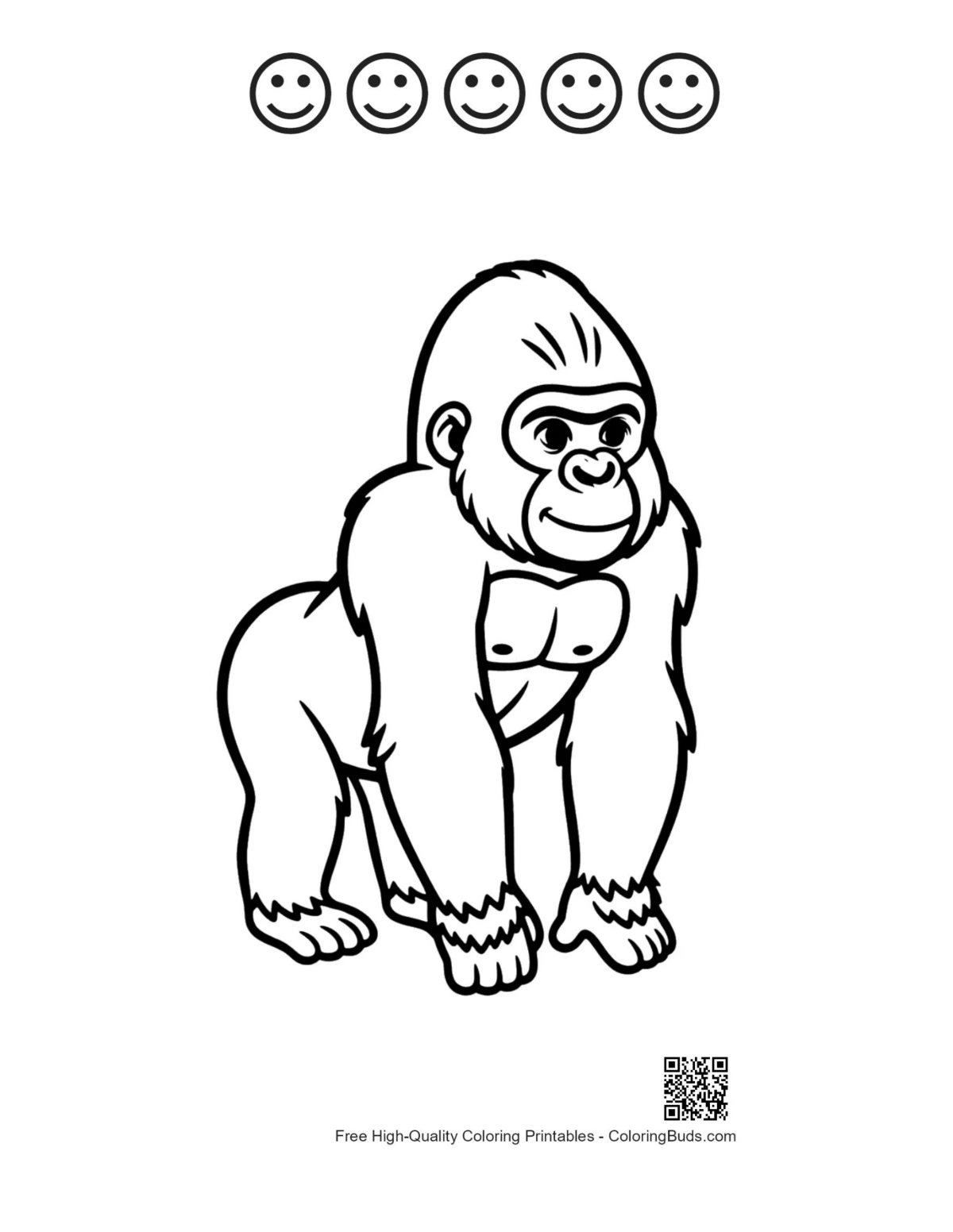 Printable cute gorilla smiling with happy face outlines