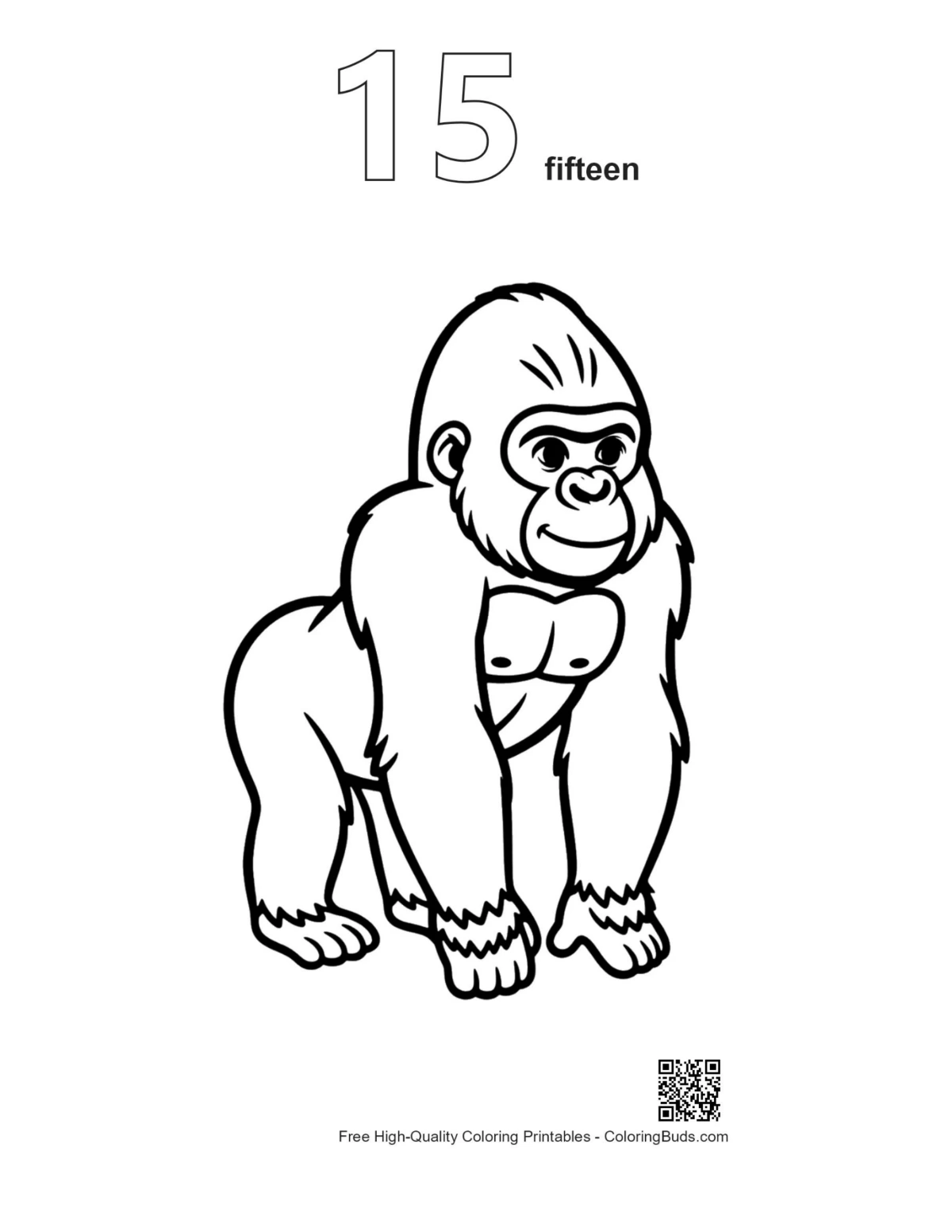 Outline printable cute cartoon gorilla smiling number 15