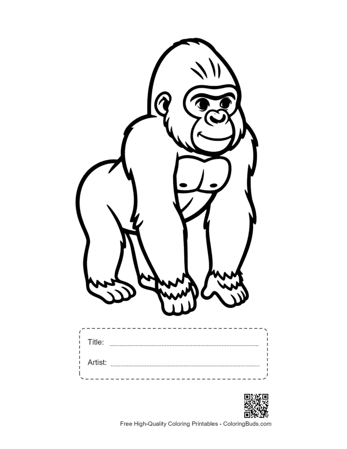 Printable cute cartoon gorilla smiling with title box