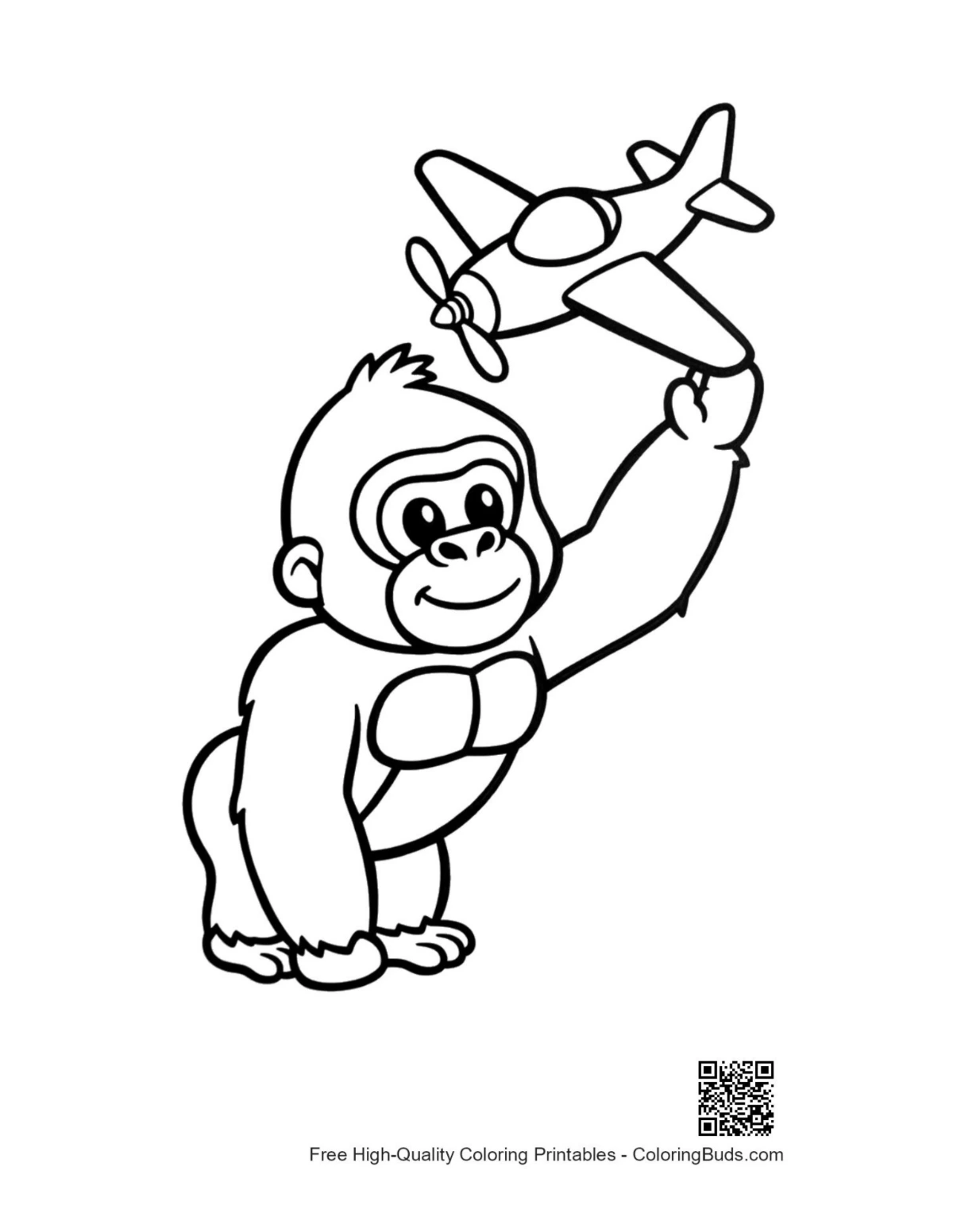 Cute gorilla printable coloring page for kids