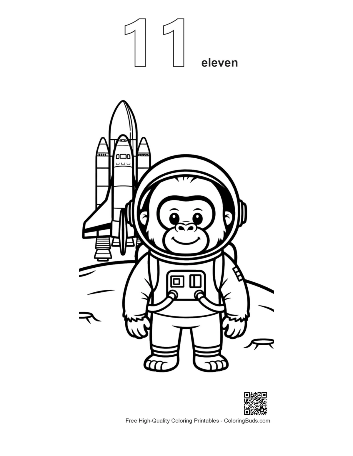 Gorilla coloring page with number 11 outline