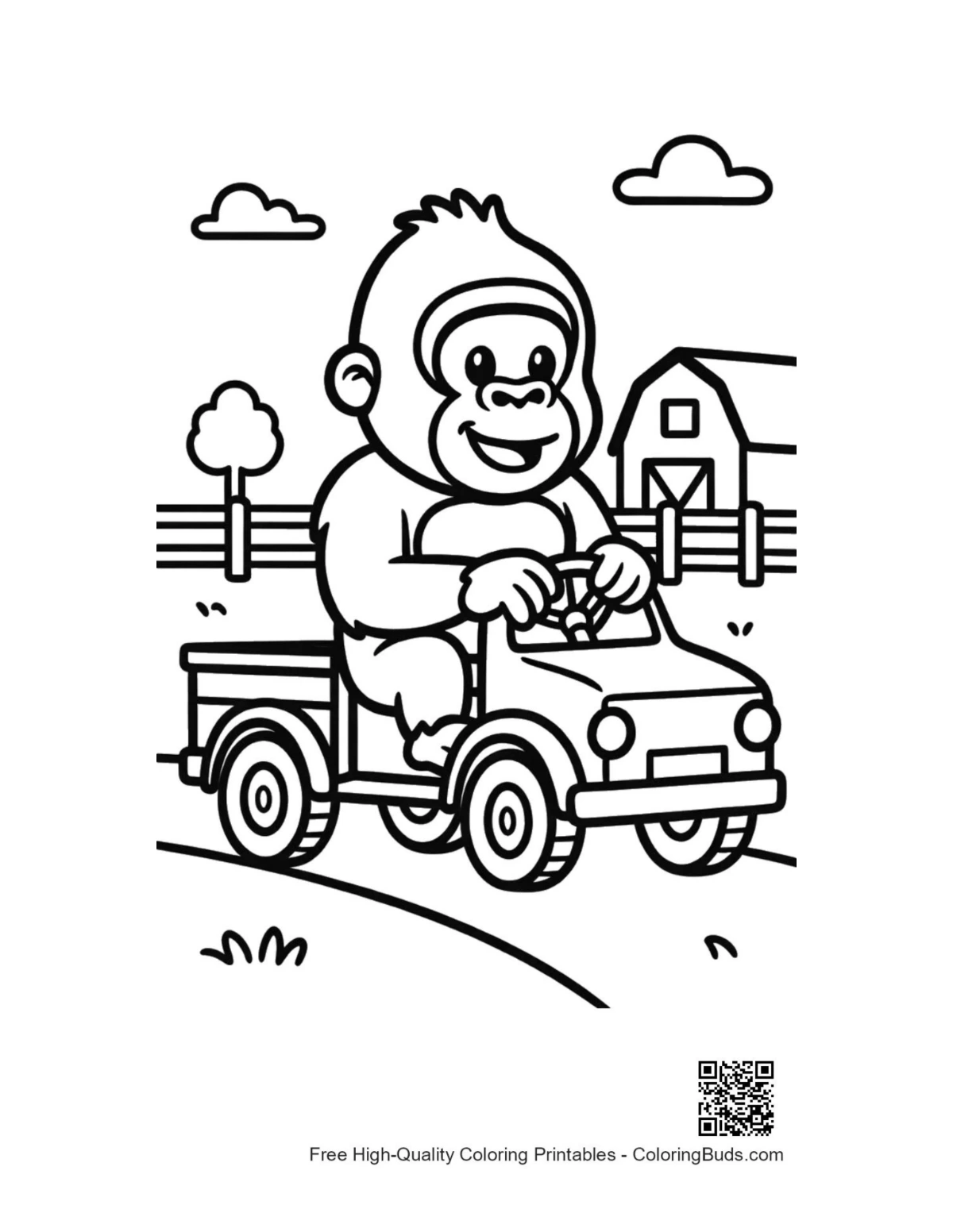 Easy gorilla outline printable for kids coloring
