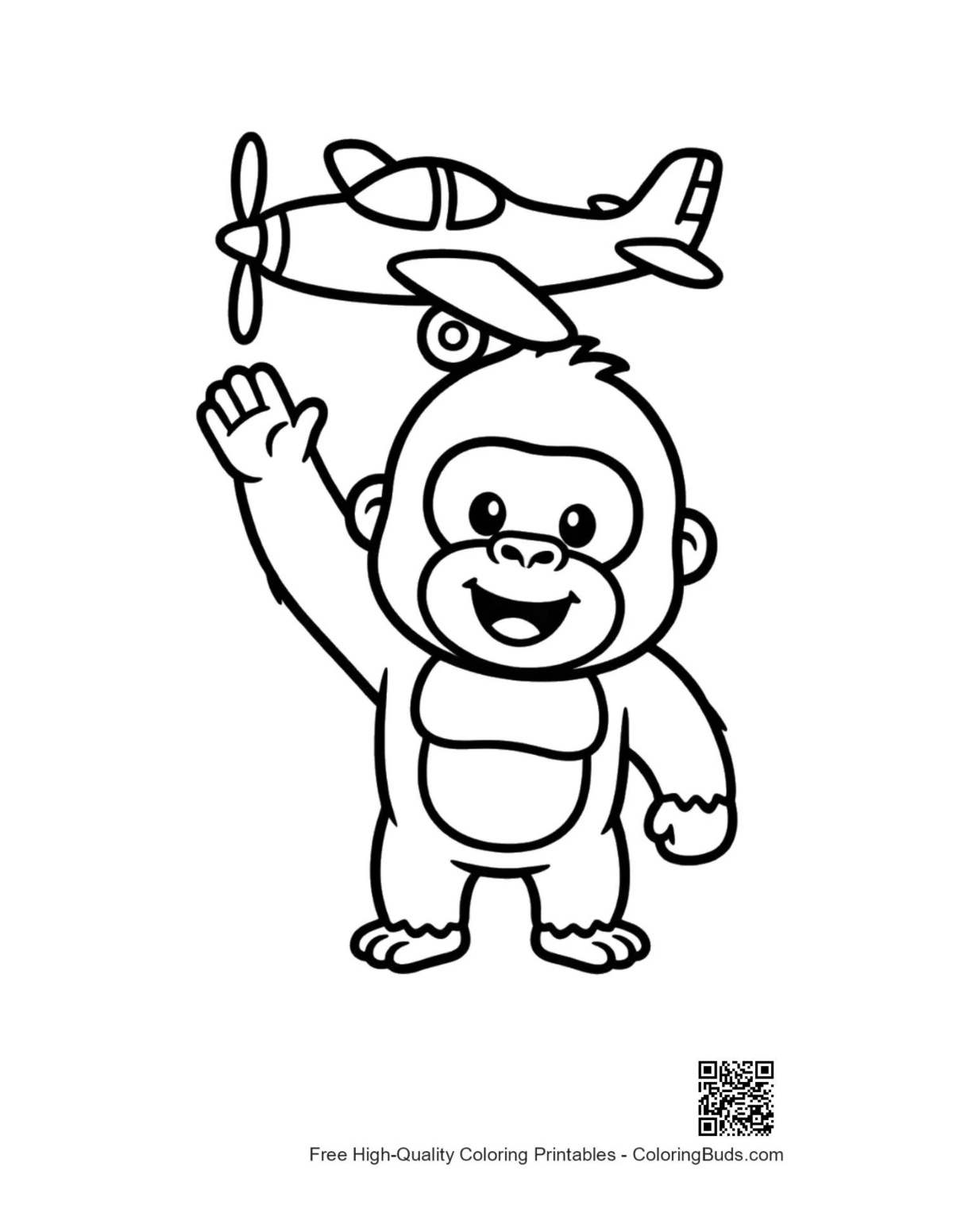 Easy gorilla coloring page printable for kids