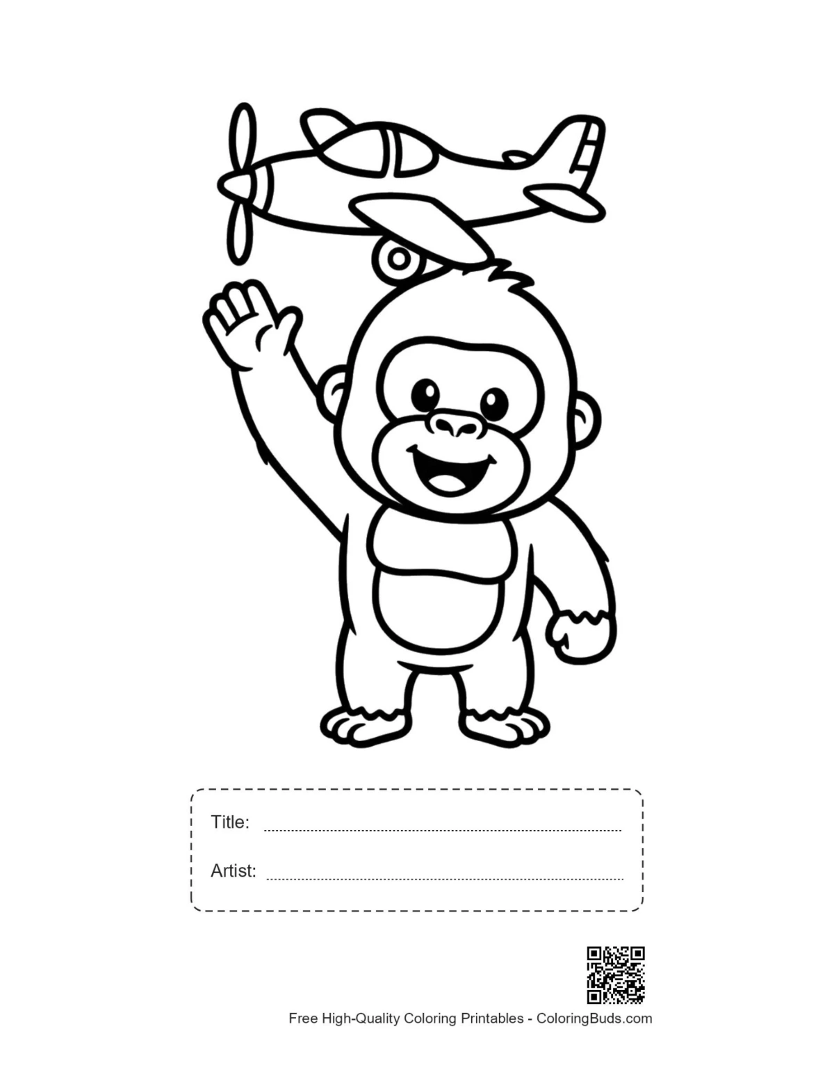 Printable easy gorilla page with title artist box