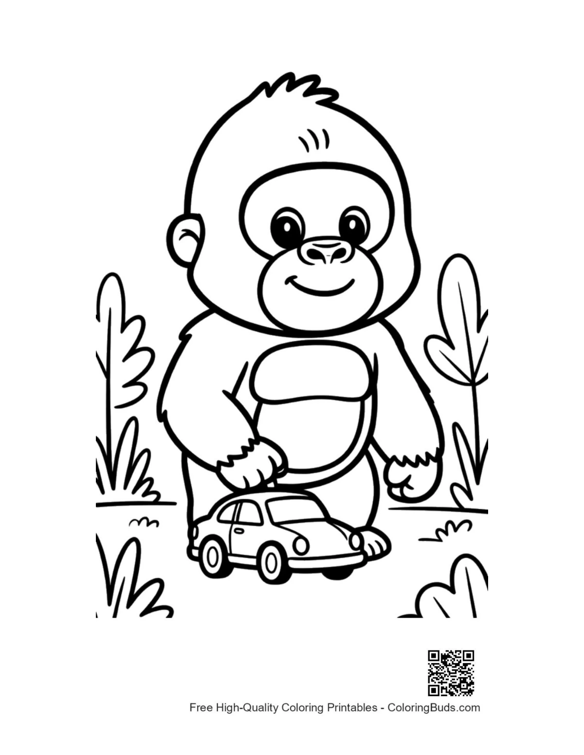 Free printable gorilla coloring page for kids