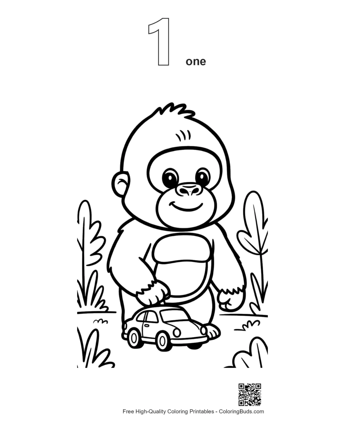 Gorilla outline with number 1 for kids coloring