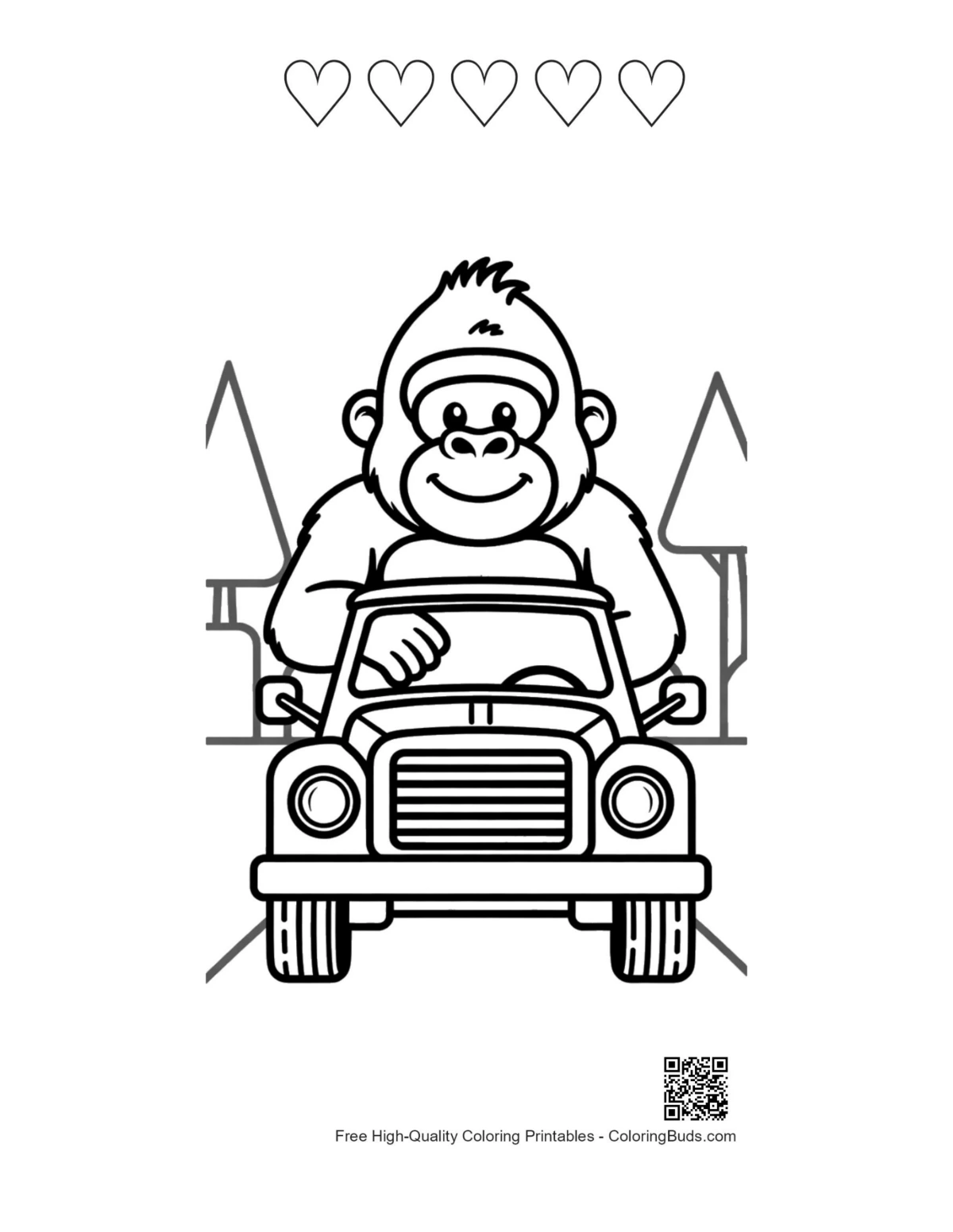 Gorilla cub safari printable with heart outlines