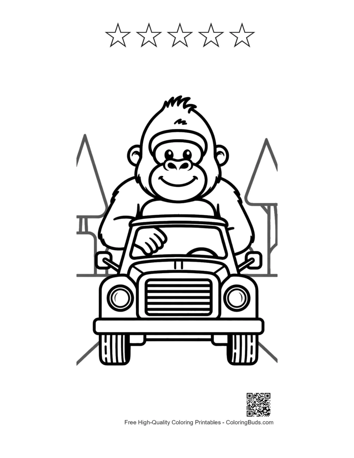 Safari gorilla printable with 5 star outlines