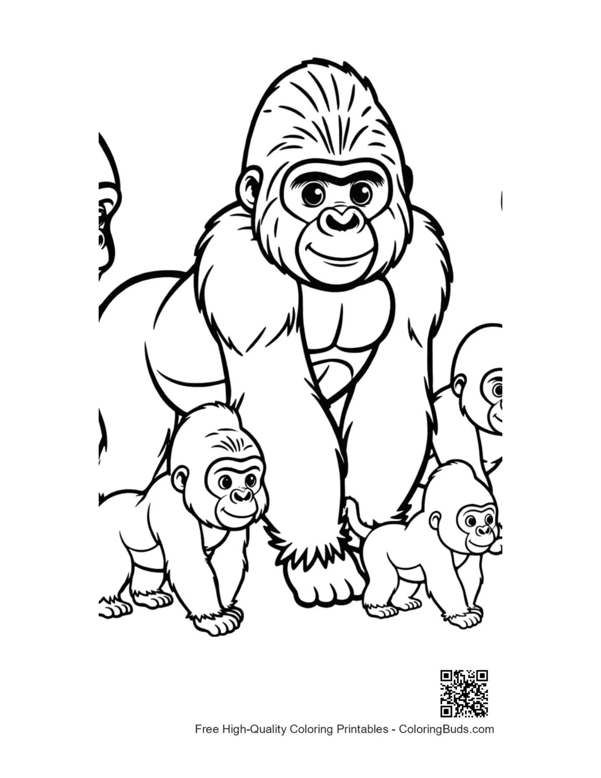 Printable gorilla family coloring page for kids