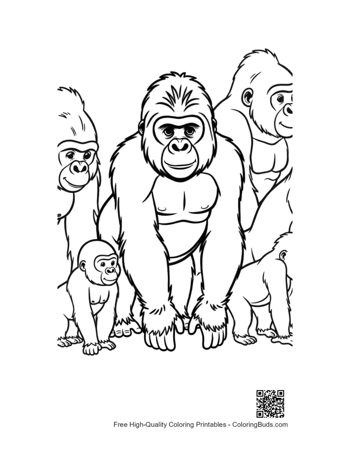 Gorilla family coloring page outline