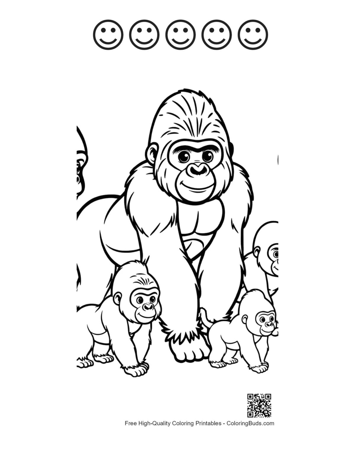 Gorilla family printable with happy face outlines