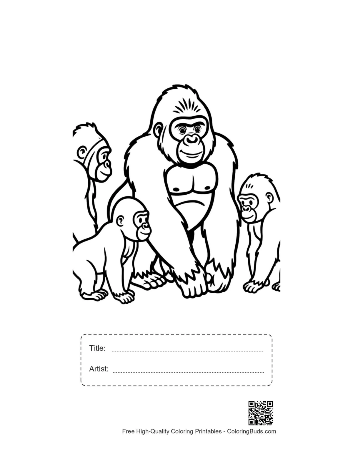 Printable gorilla family page with title box