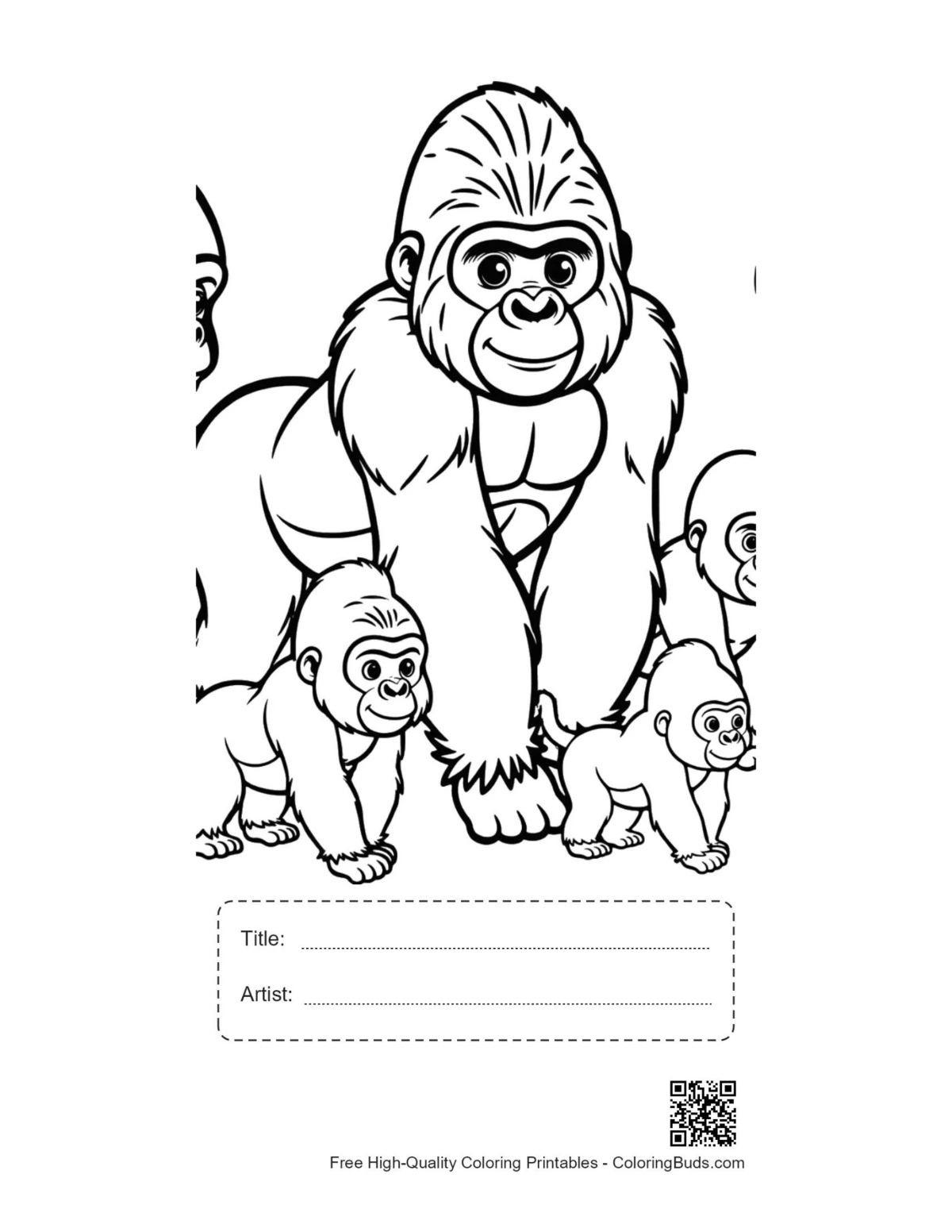 Gorilla family printable with title and artist space