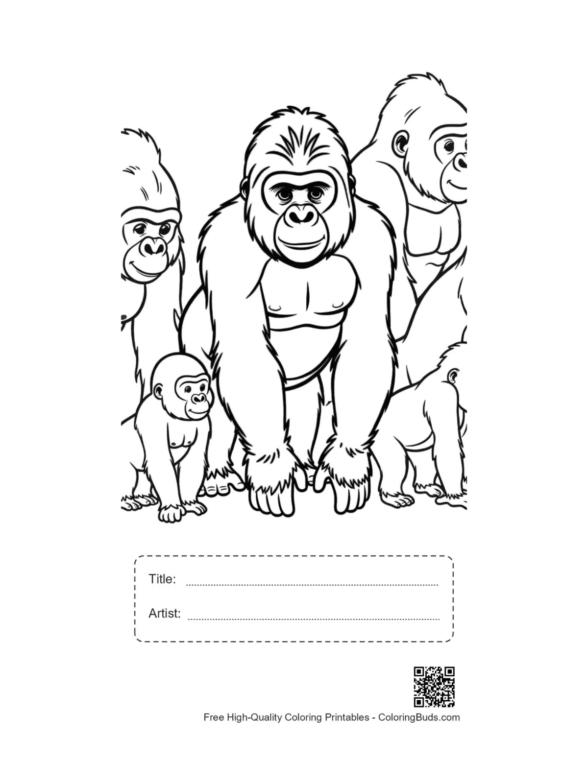Gorilla family printable with title box