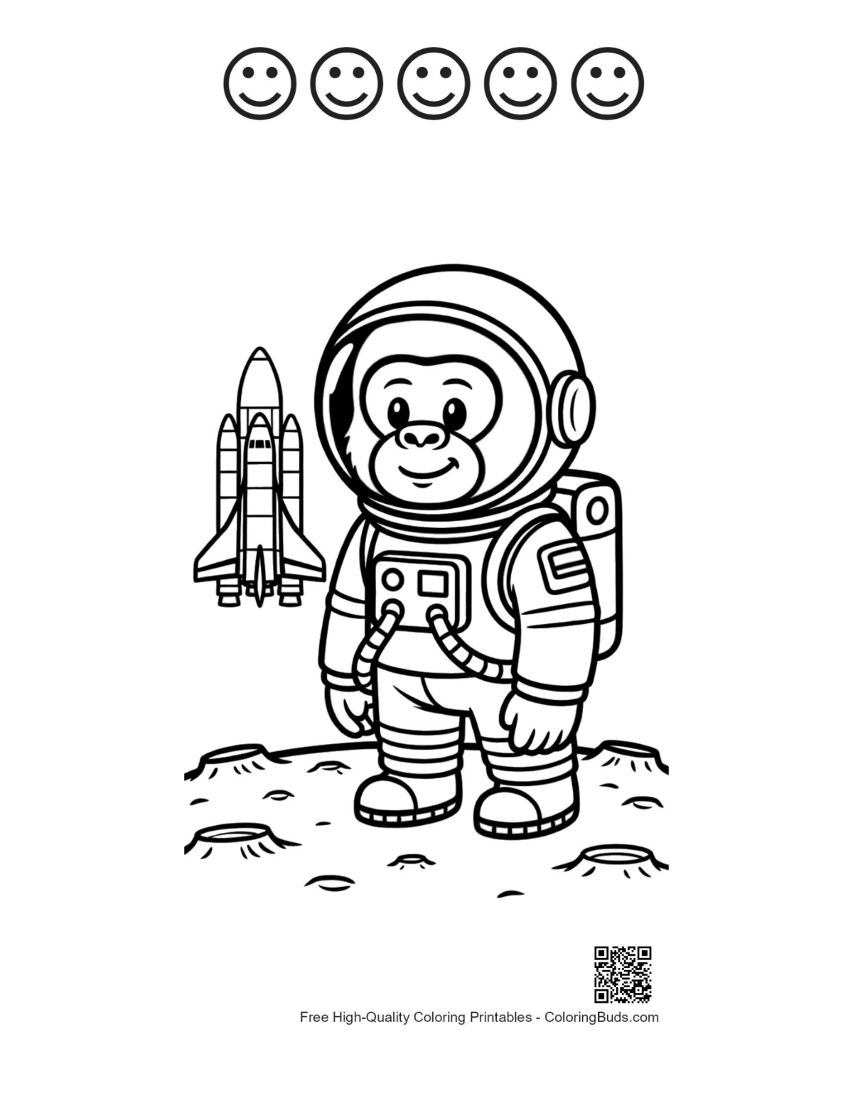 Gorilla with 5 happy faces outline printable