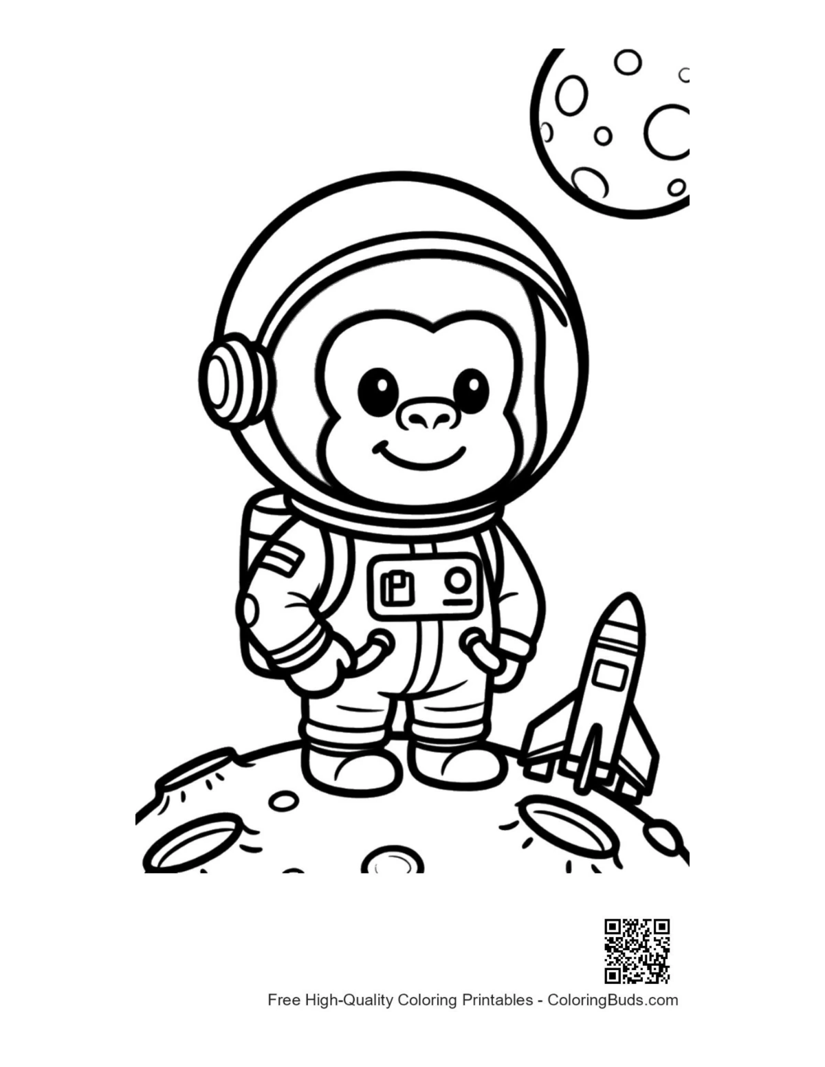 Happy baby gorilla astronaut galaxy printable coloring