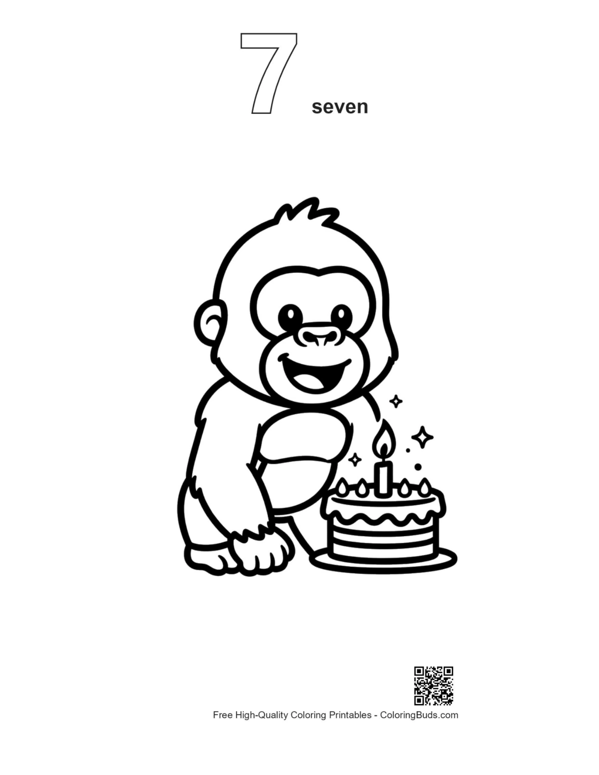 Gorilla cub birthday treat outline with number 7