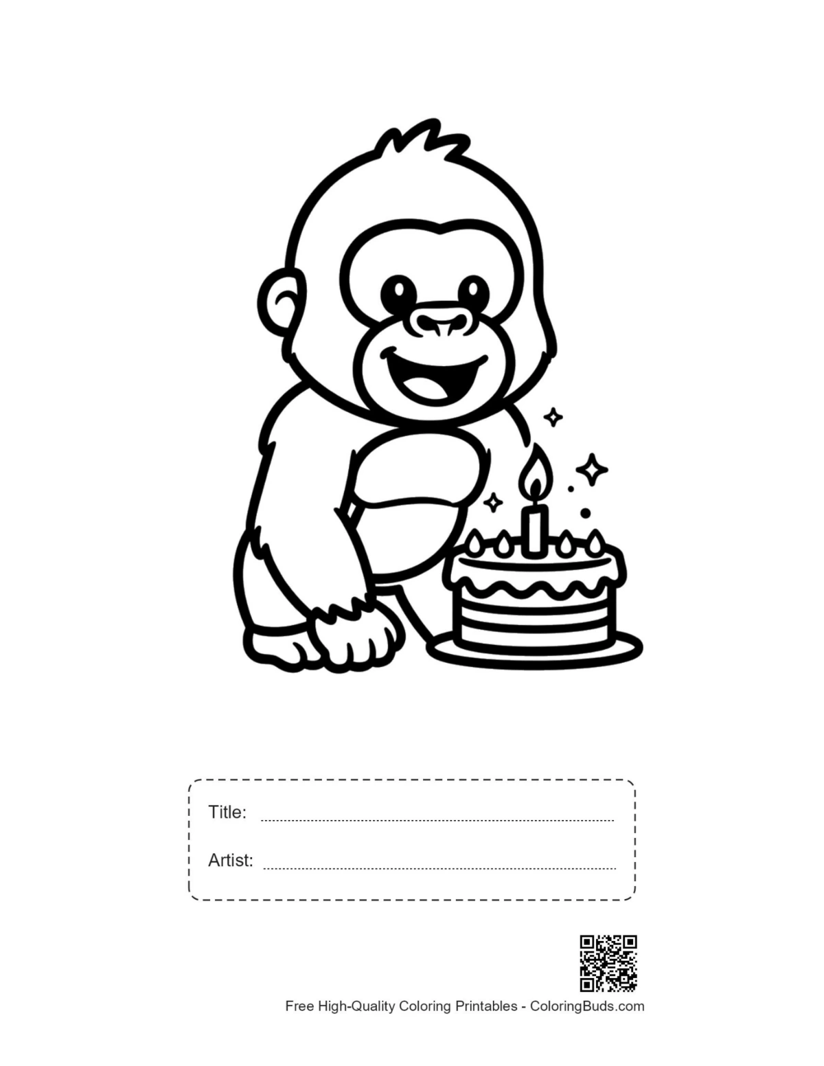 Happy gorilla cub printable with title artist box