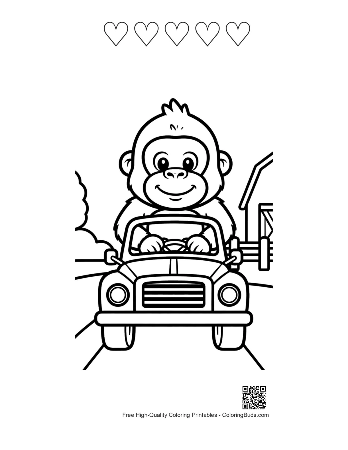 Gorilla classic car printable with 5 heart outlines
