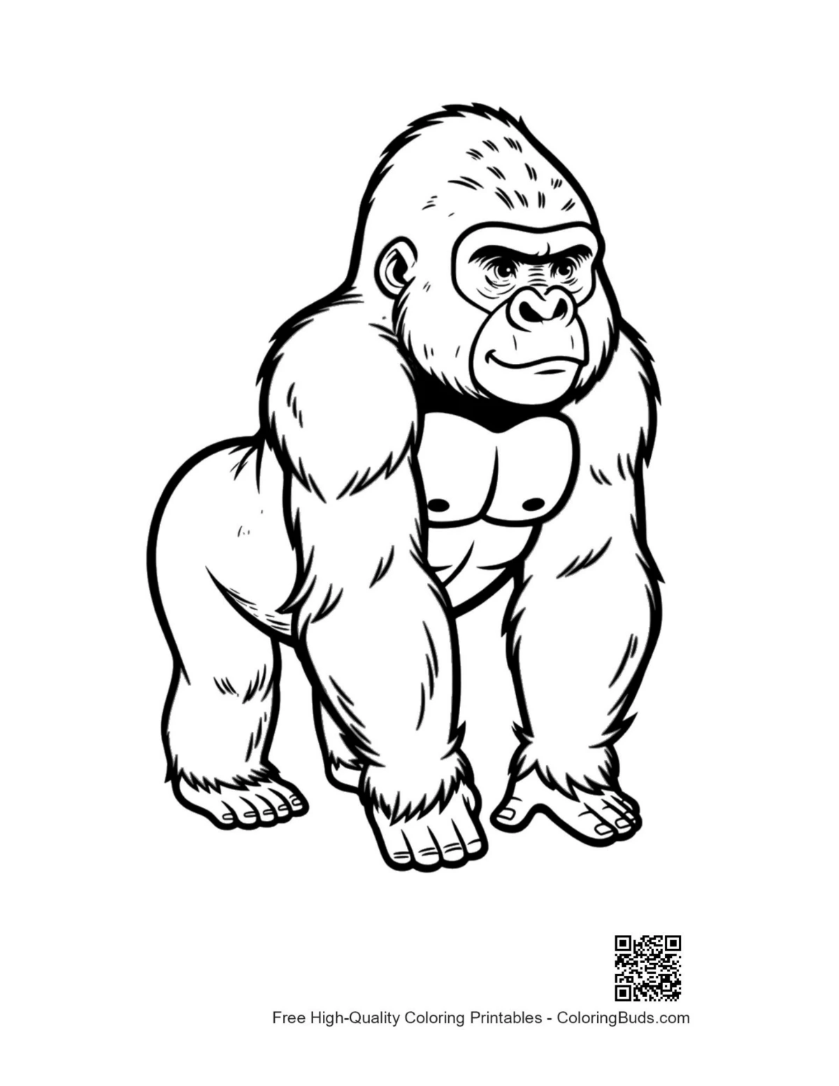 Fierce mighty cartoon gorilla standing printable