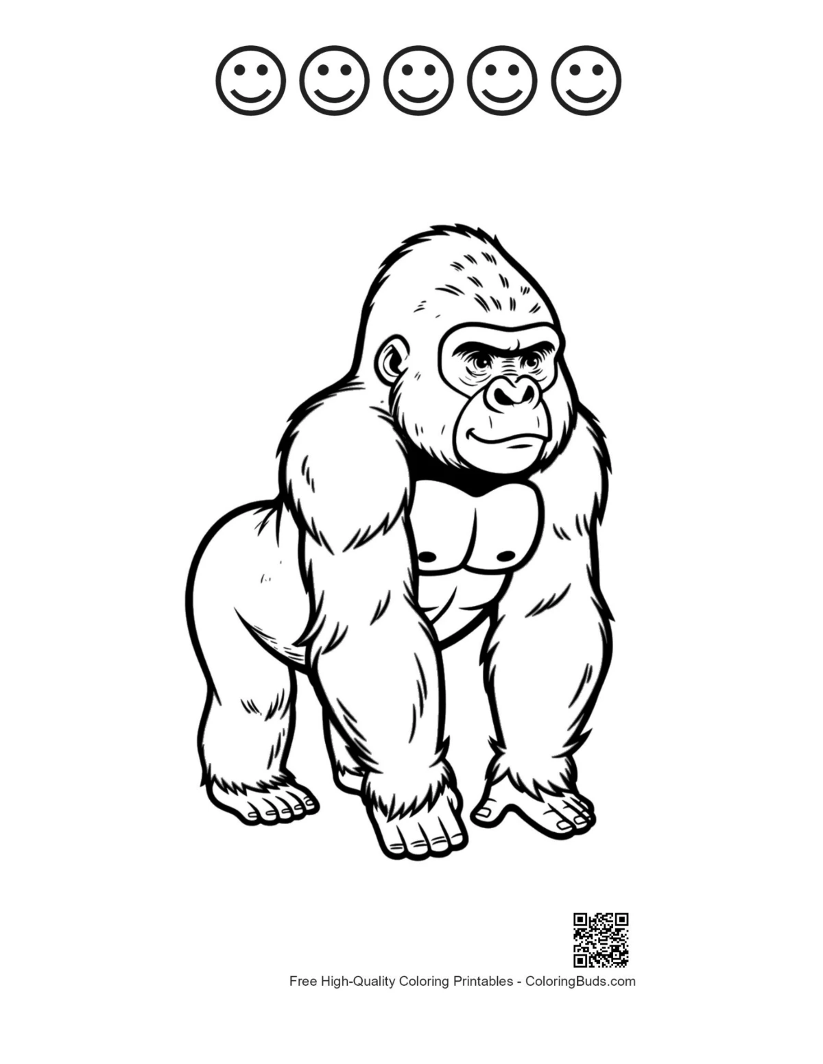 Gorilla with happy face outlines printable