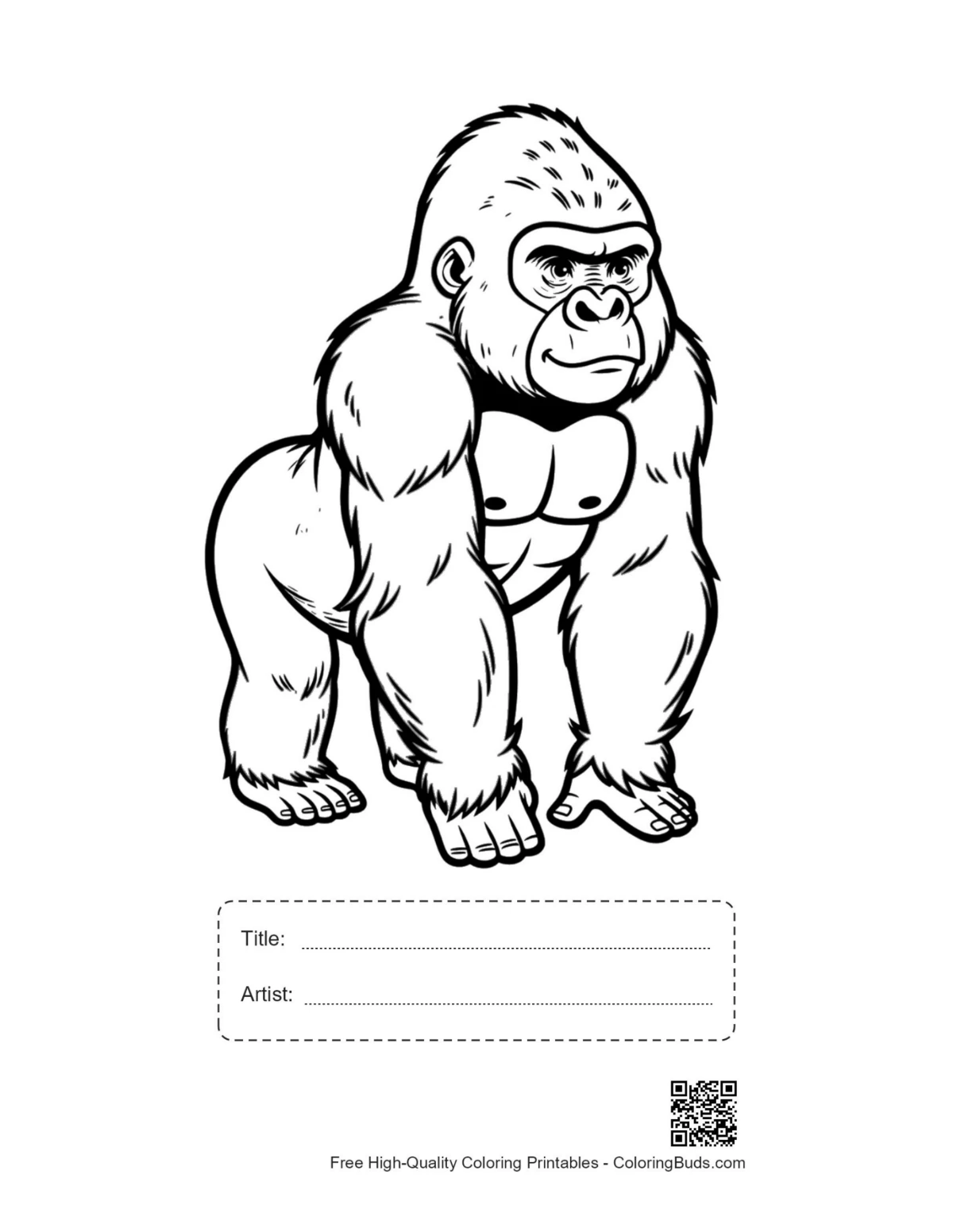 Printable fierce gorilla with title box
