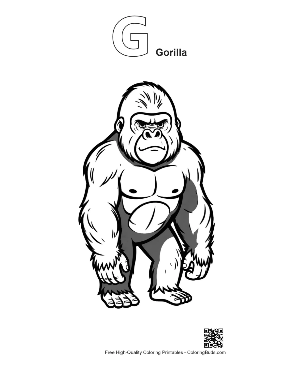 Gorilla alphabet G coloring outline