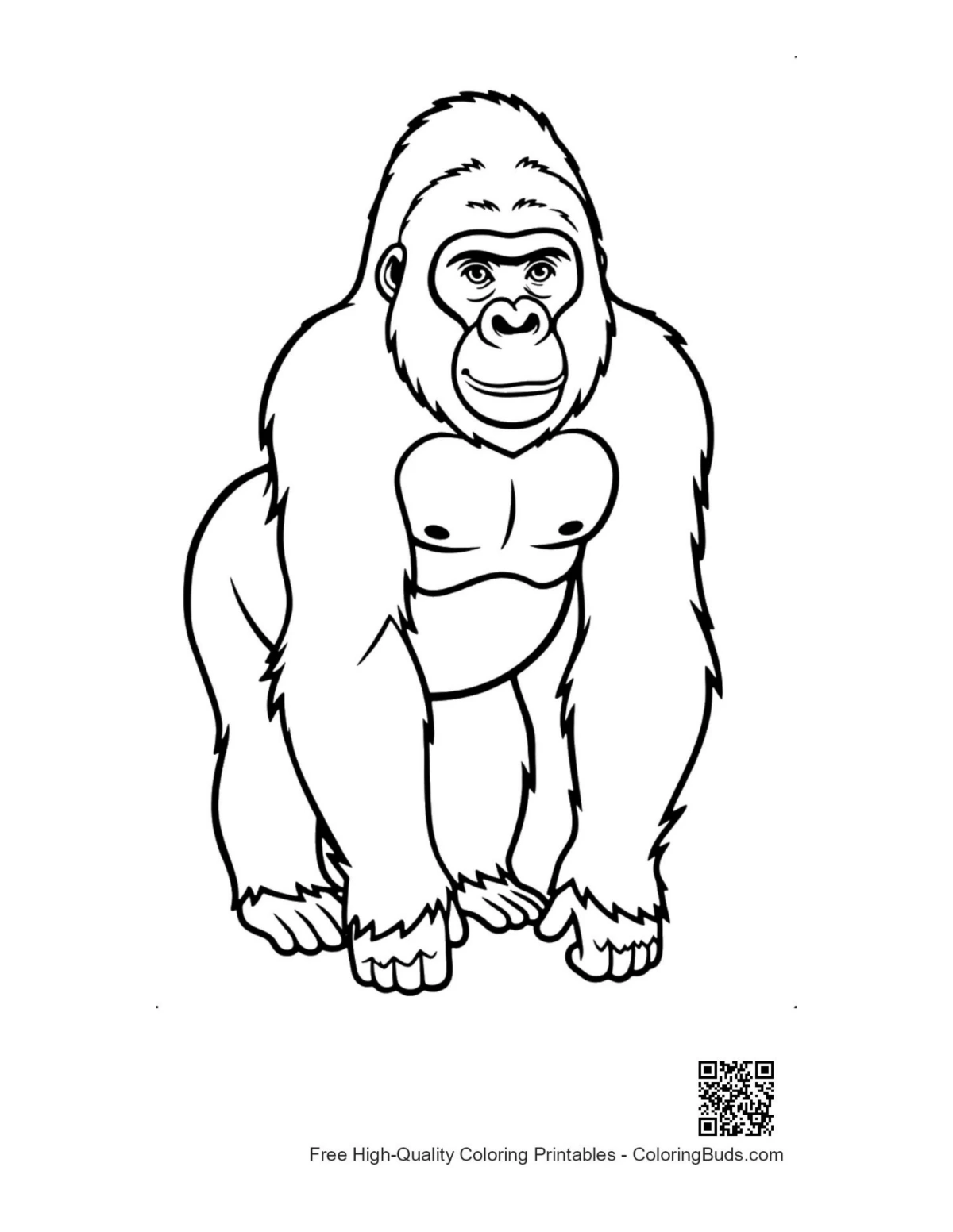 Smiling cartoon gorilla outline for coloring