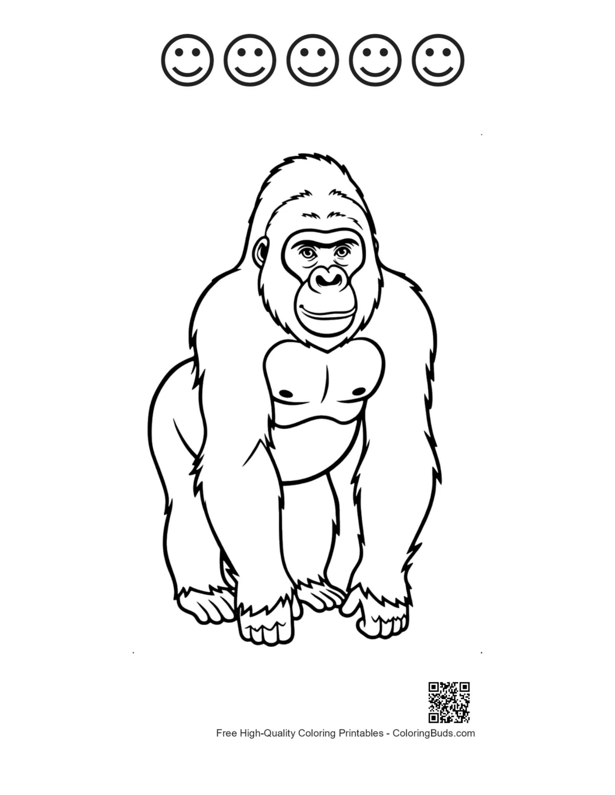 Smiling gorilla with 5 happy face outlines