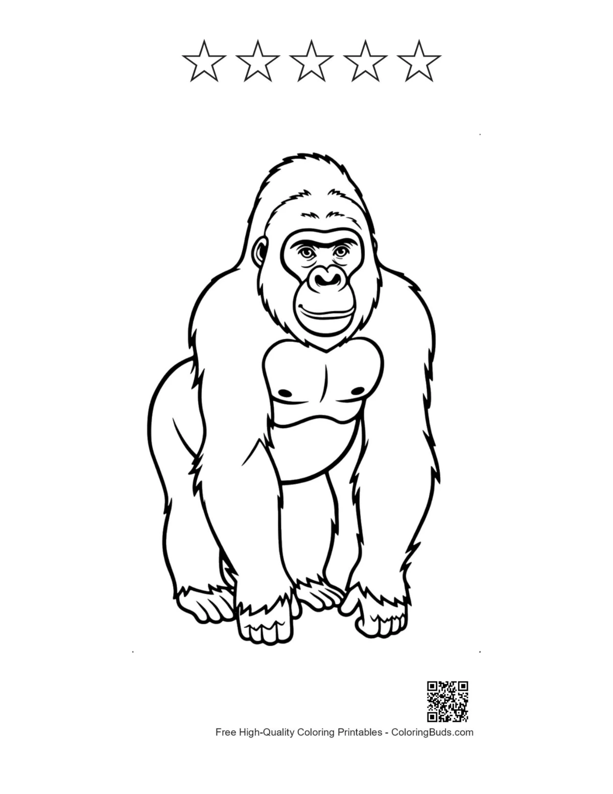 Gorilla printable with 5 star outlines