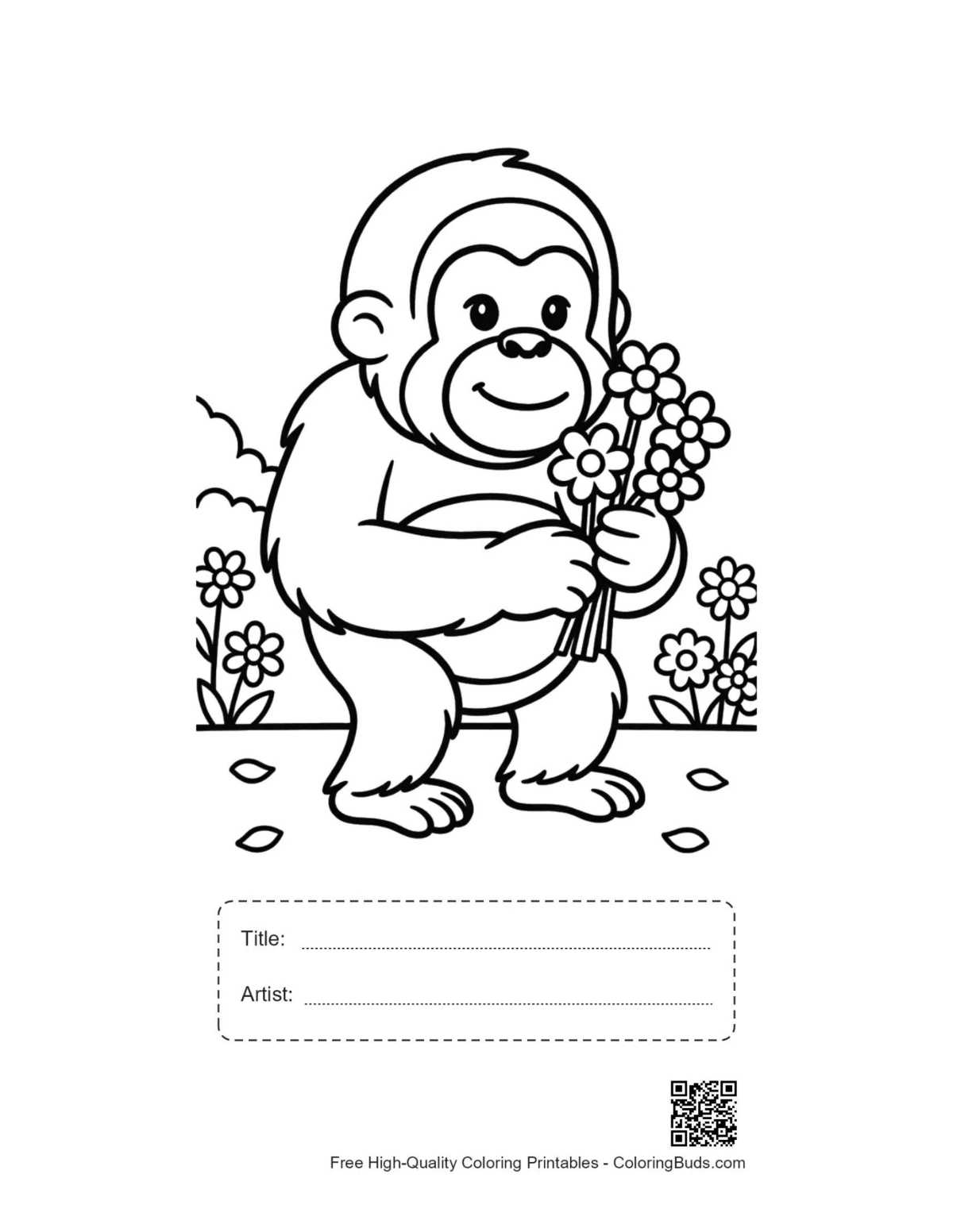 Orangutan flowers printable with title artist box