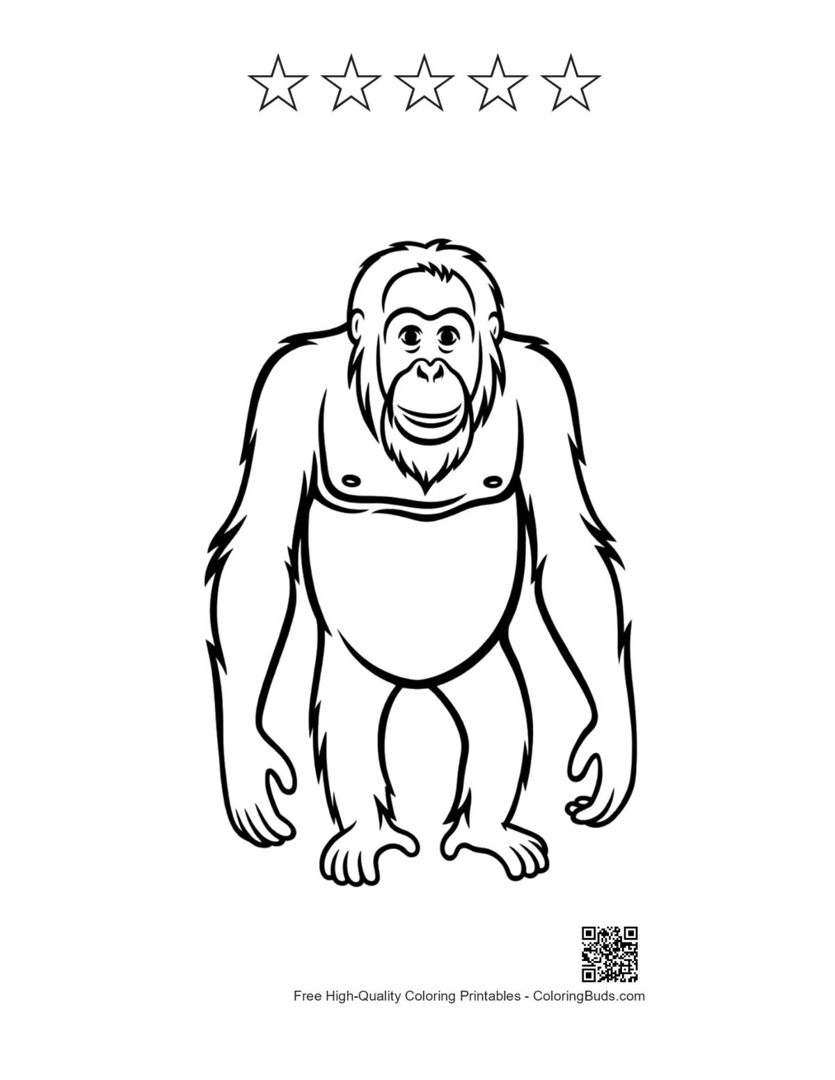 Orangutan printable with 5 star outlines