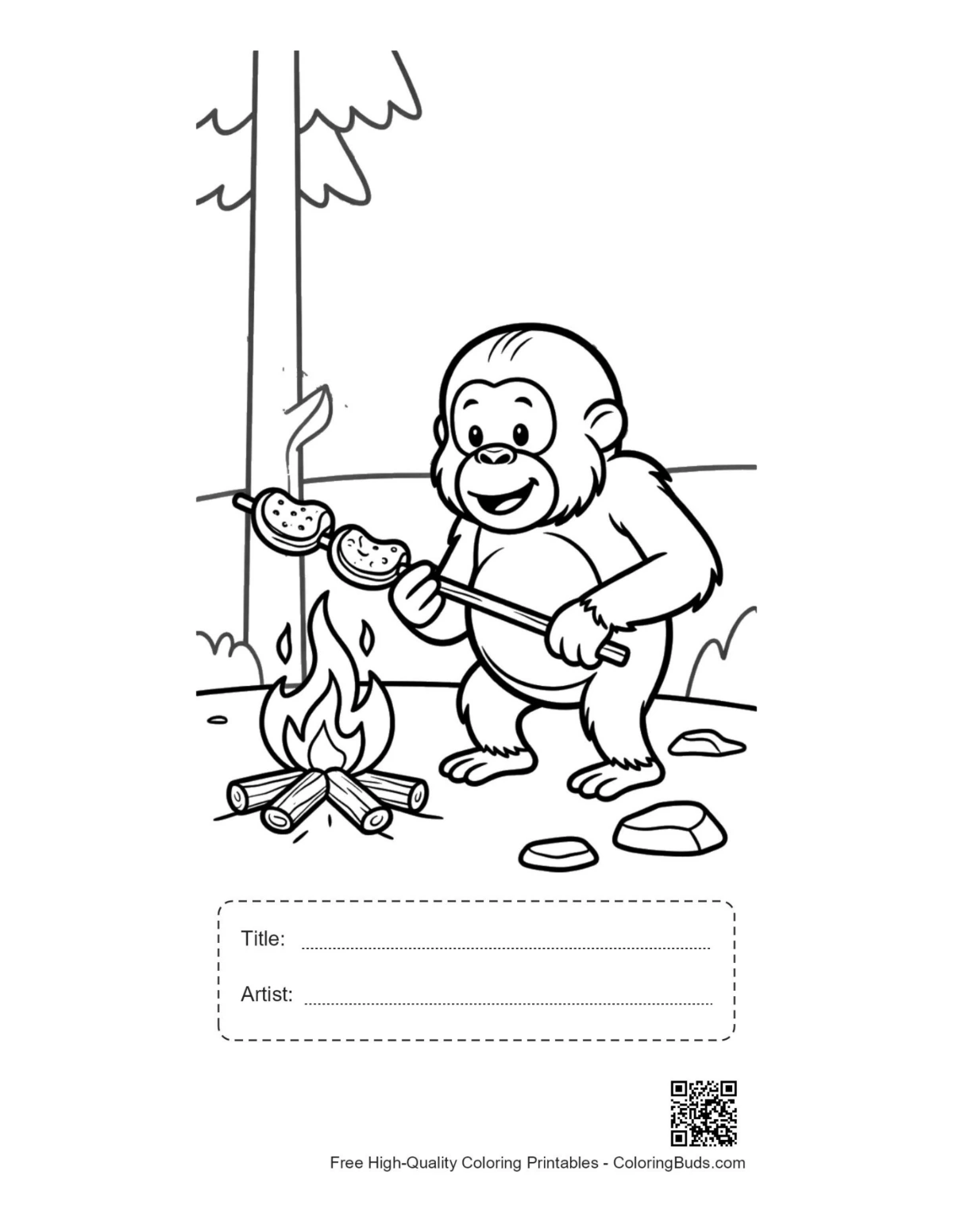 Orangutan marshmallows campfire printable with title box