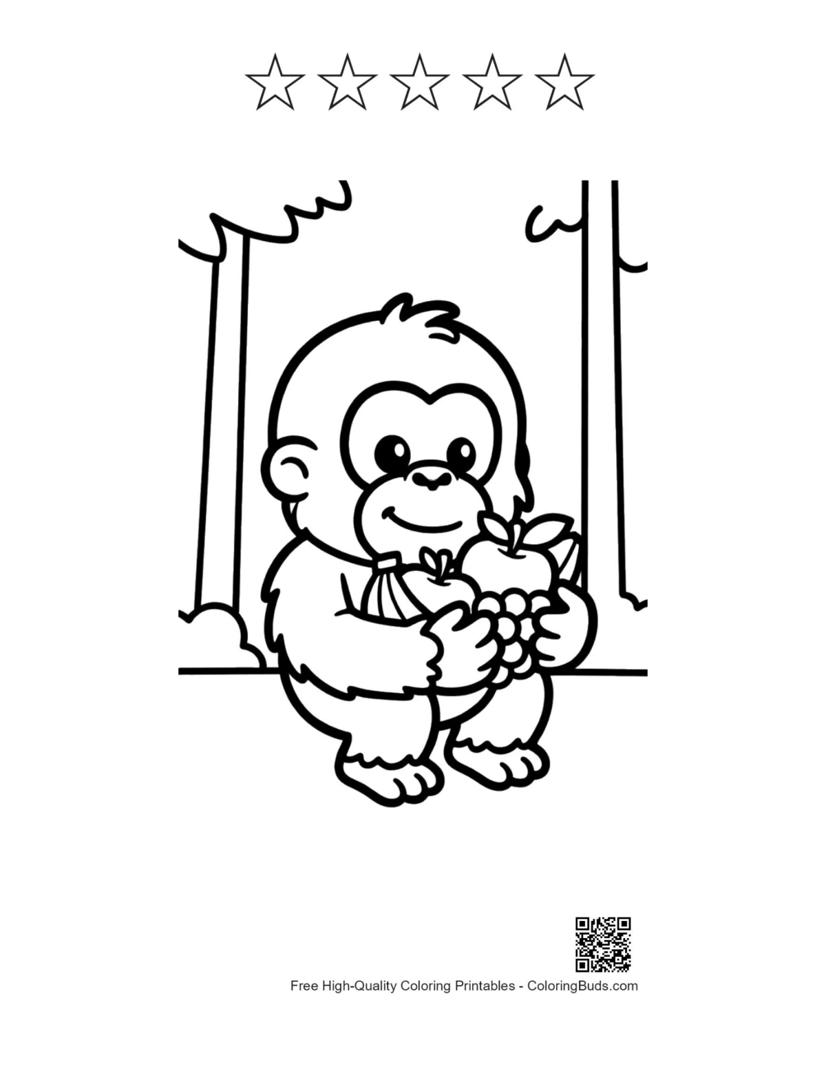 Cute orangutan printable with 5 star outlines