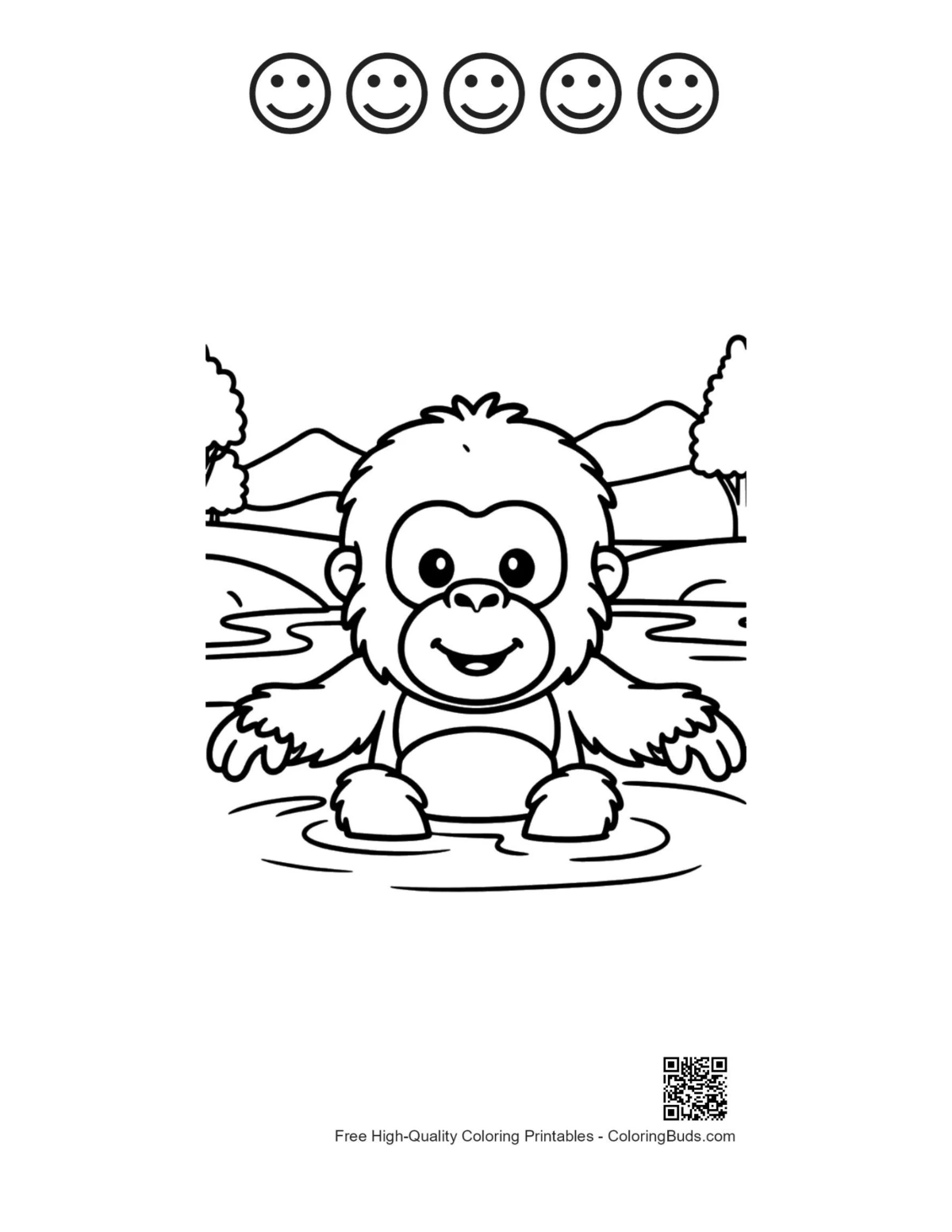 Orangutan stream coloring with 5 happy faces