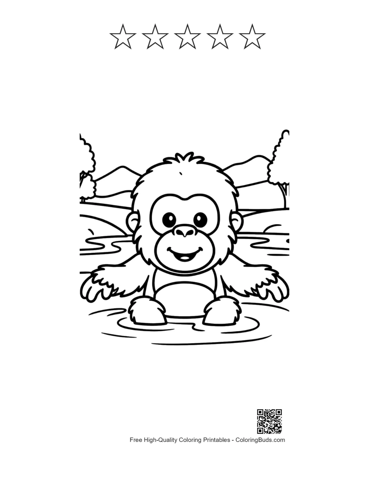 Cute orangutan printable with 5 star outlines