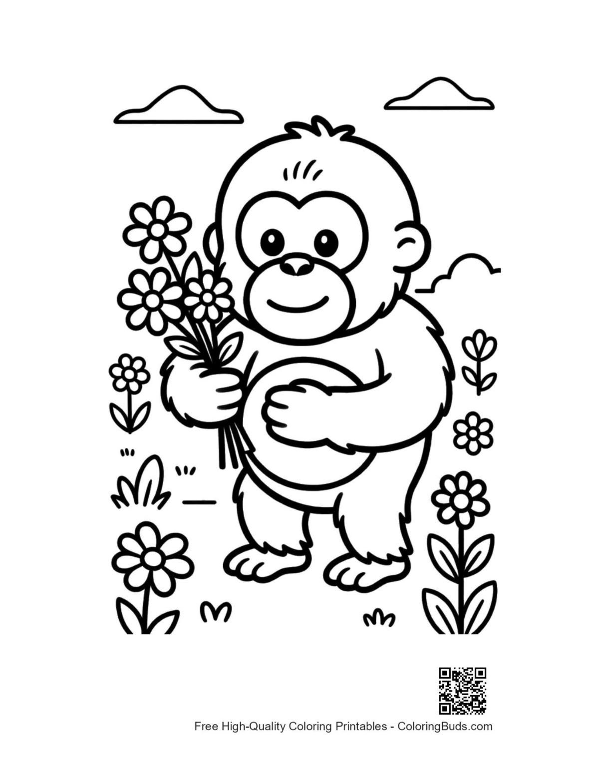 Cute orangutan coloring page printable for kids