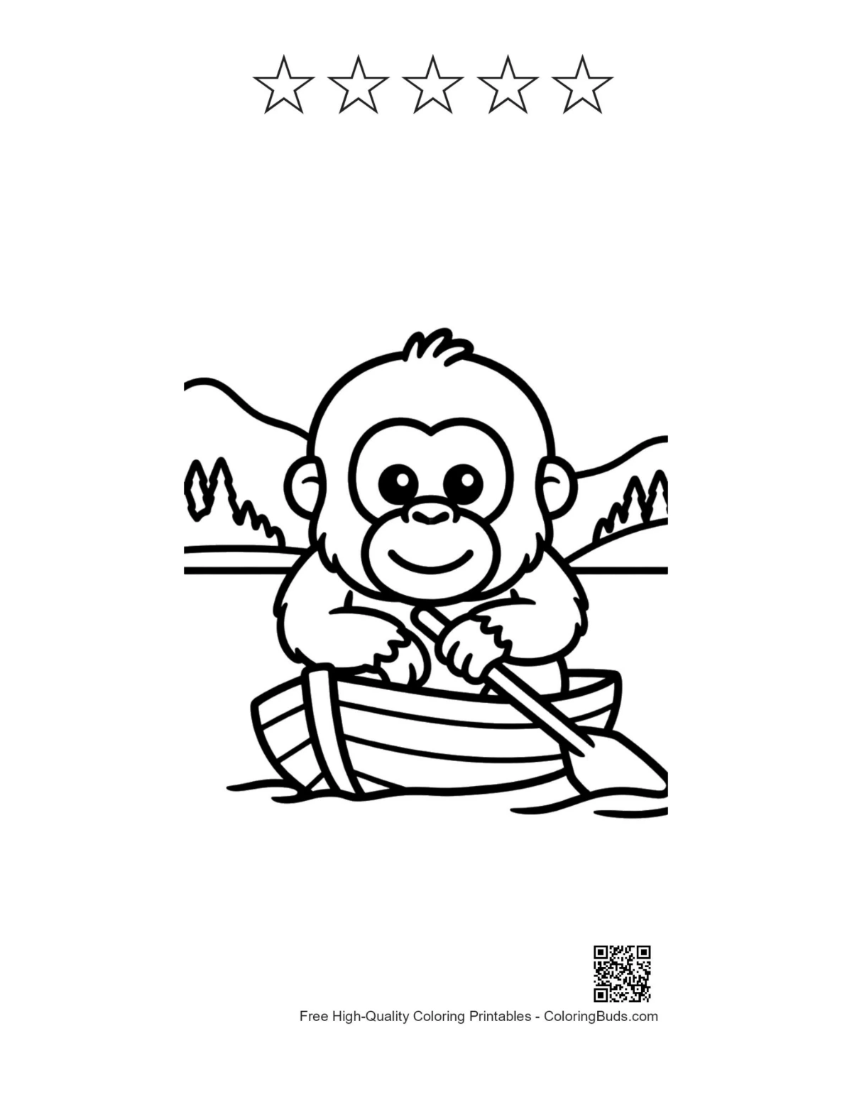 Orangutan printable with 5 star outlines coloring