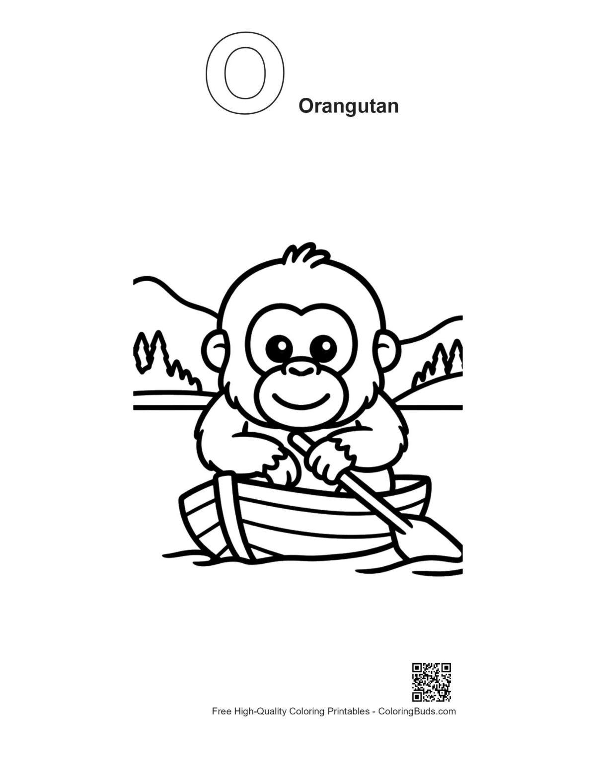 Alphabet O orangutan printable coloring page free