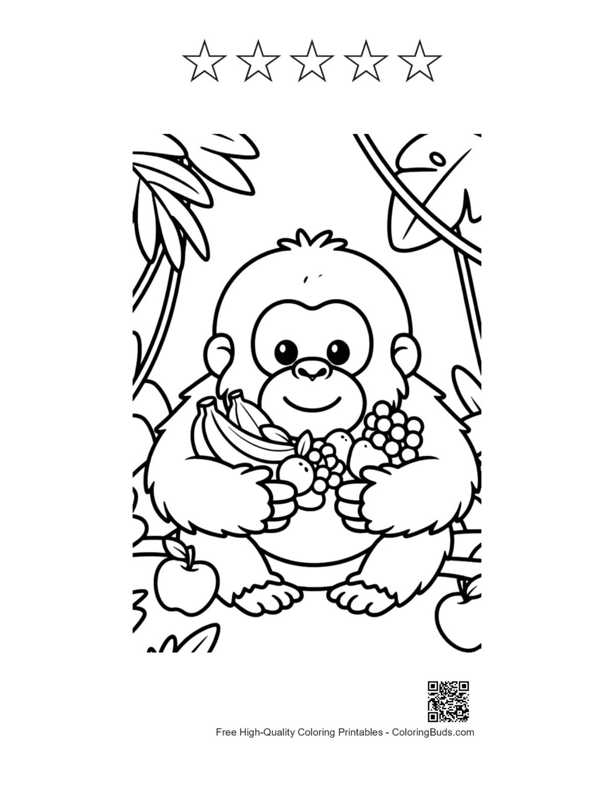 Orangutan coloring printable with 5 stars