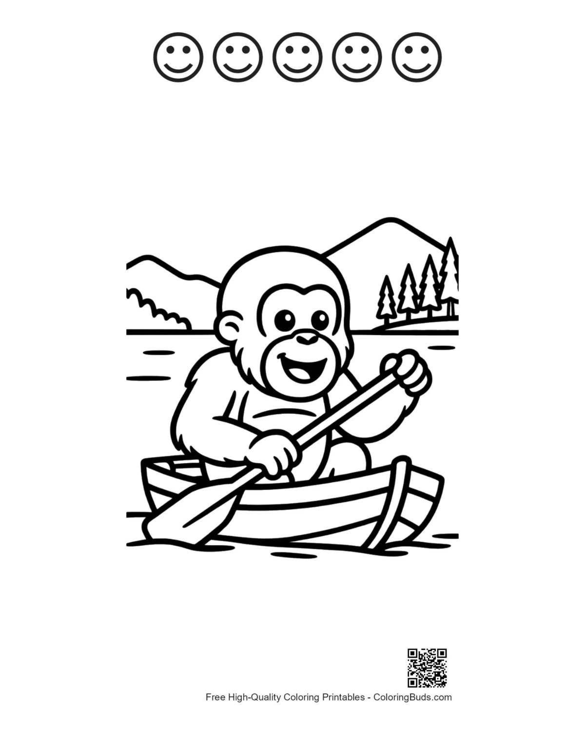 Printable orangutan with 5 happy face outlines