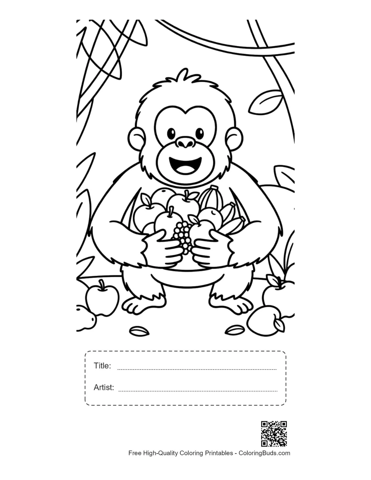 Orangutan printable with title and artist box for children