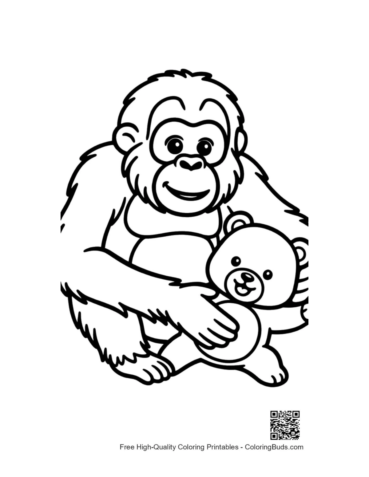 Cute orangutan hugging teddy bear illustration