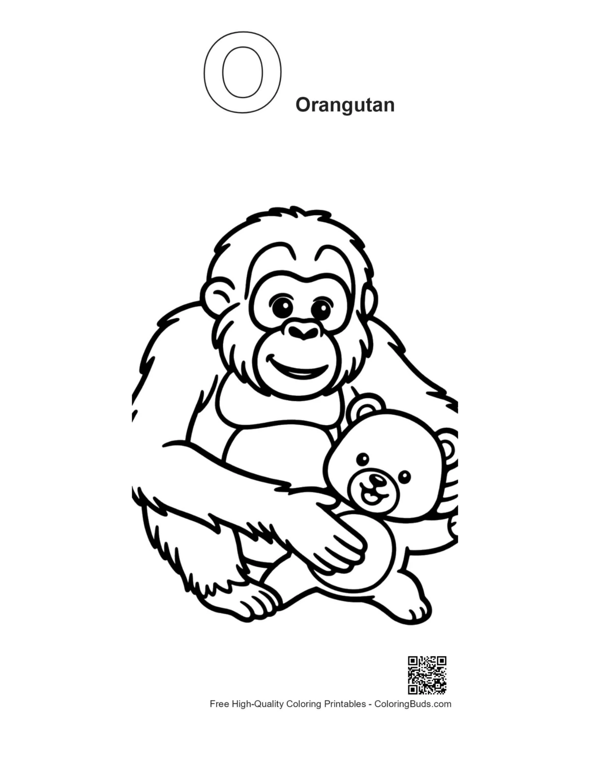 Outline orangutan teddy bear with alphabet O