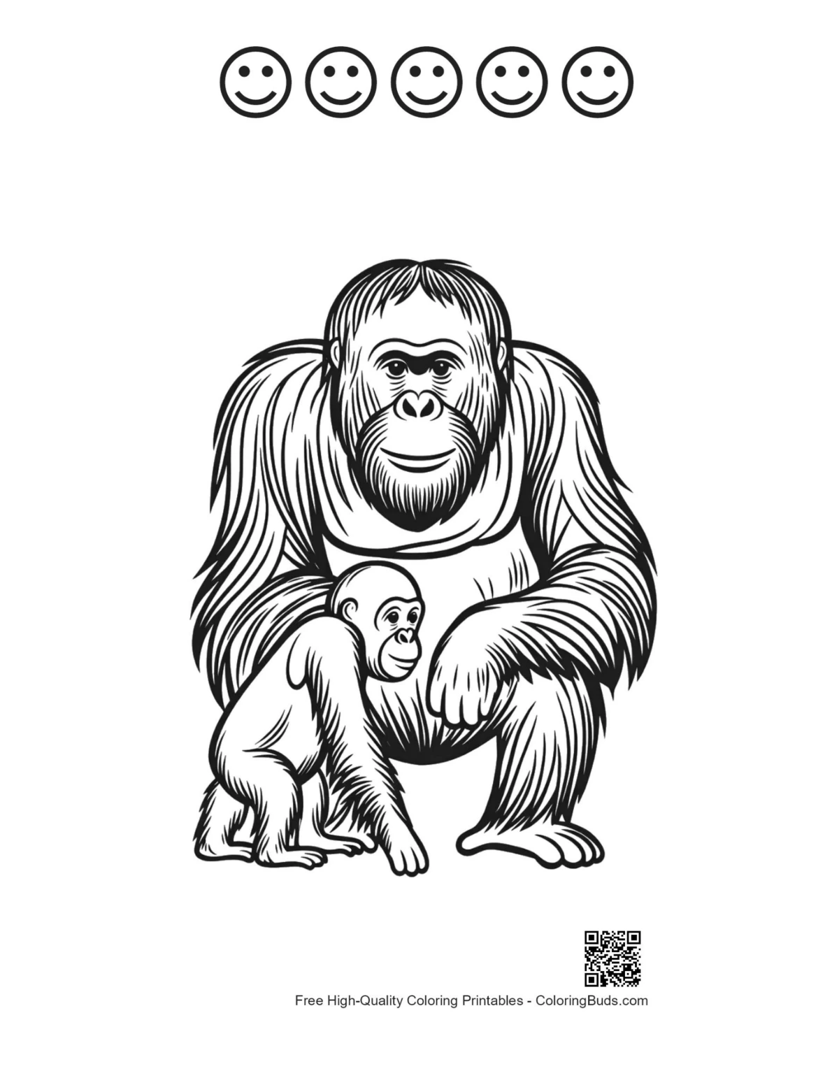Orangutan line art with happy faces