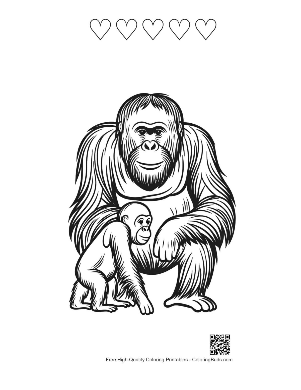 Orangutan printable with heart outlines